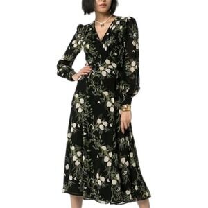 Reformation Dress Wrap Black Floral Susanna  Anastasia Long Sleeve Size S